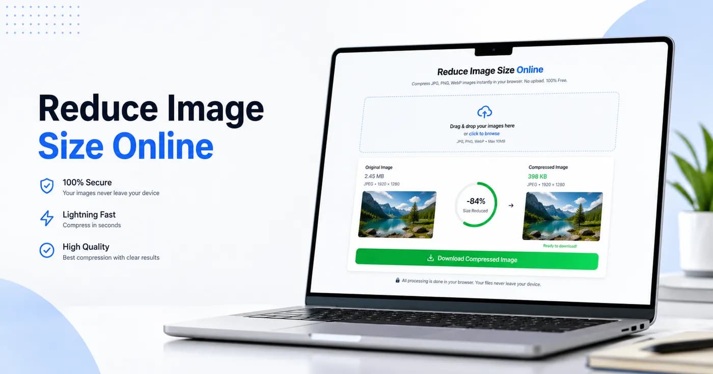 Reduce image size online free with upload box and before after compressed image preview
